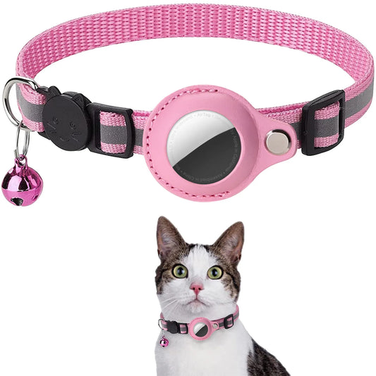 Collier GPS pour chat rose avec support AirTag – Sécurité et confort